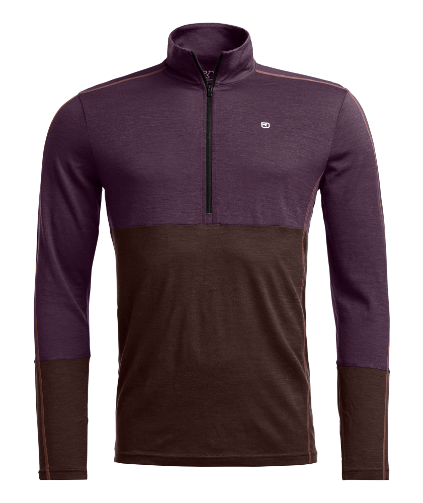 Termoprdlo ORTOVOX 185 Rock'N'Wool Zip Neck Men's Dark Wild Berry